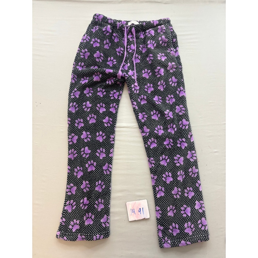 The Animal Rescue Site Pajama Pants Large Purple Paw Print Polka Dot Fleece PJ